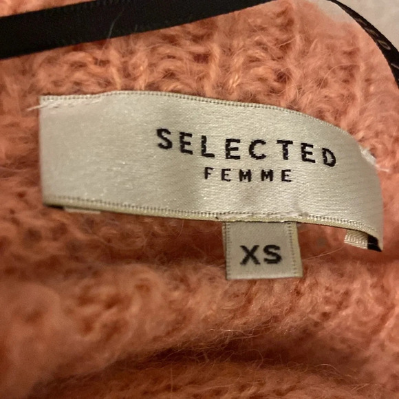 Selected Femme SF Olivia Alpaca Long Sleeve Sweater Ruffle Sleeve 3D Sz XS Peach - Picture 5 of 7